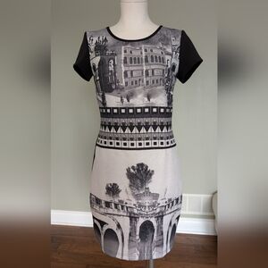 Teaberry Women’s Black White City Print Dress Stretch Sheath Office Size 10